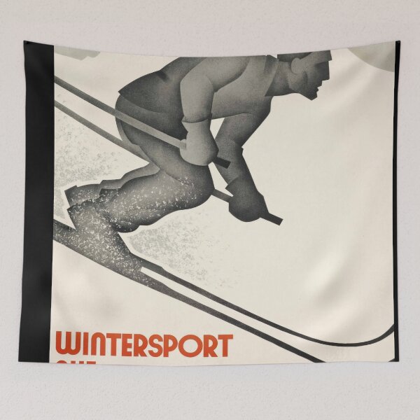Item preview, Vintage Art Deco Winter Sports Poster | Braunwald Switzerland Travel Print | Skiing Adventure & Historical Artwork designed and sold by artofuniverse.