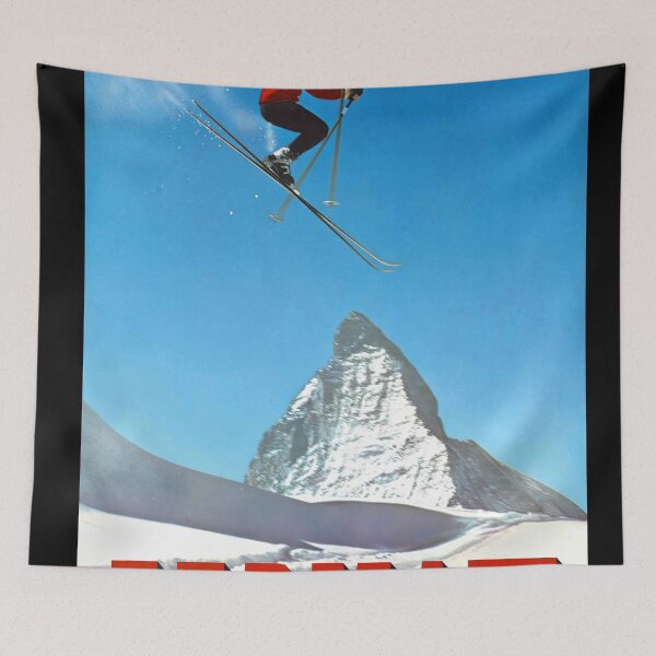 Item preview, Vintage Zermatt Ski Poster | Mid-Century Travel Art | Dynamic Ski Jump | Matterhorn Swiss Alps | Retro Winter Sports Decor designed and sold by artofuniverse.