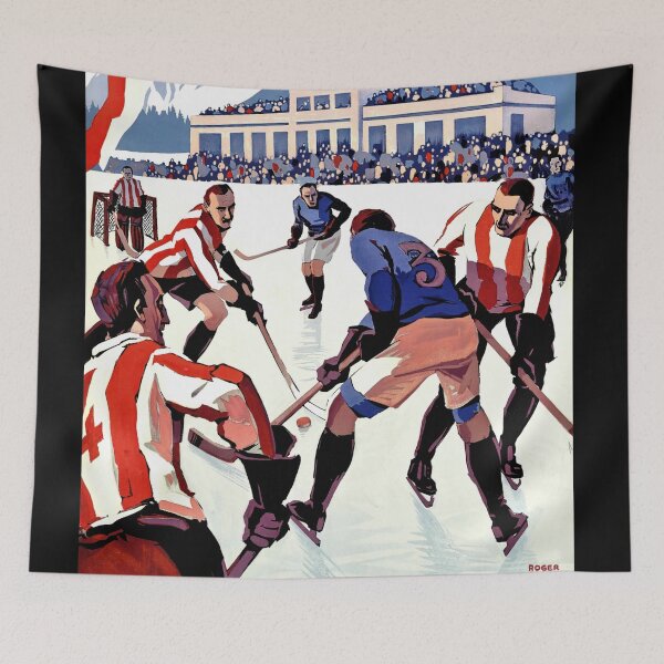 Item preview, Vintage Travel Poster | Art Deco Winter Sports | Chamonix Ski Resort | Roger Broders | French Alps Tourism & Ice Hockey designed and sold by artofuniverse.