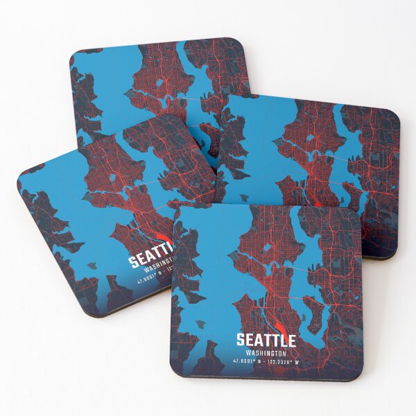 Item preview, Seattle Red & Blue Minimalist Map designed and sold by HomeLivingCo.
