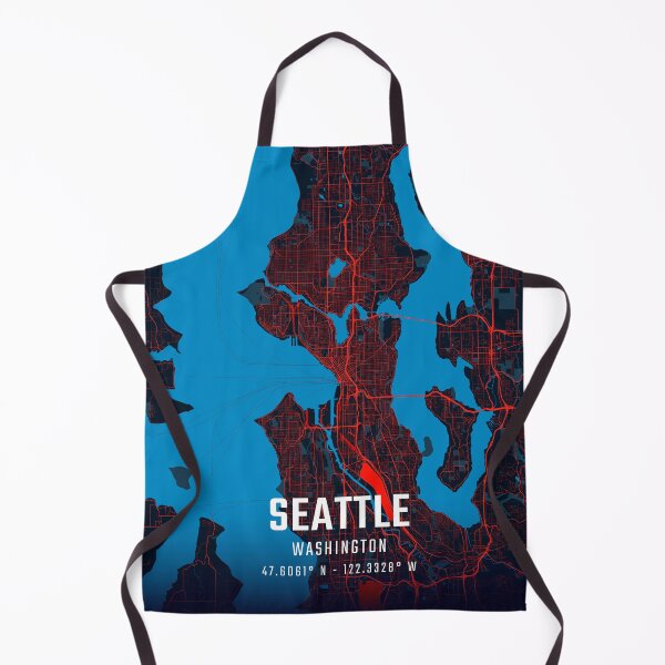 Aperçu de l'œuvre Carte minimaliste rouge et bleue de Seattle créée et vendue par HomeLivingCo.