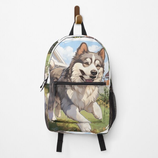 Item preview, Happy Fluffy Husky Dog Running in a Sunny Backyard designed and sold by PaintbrushPlace.