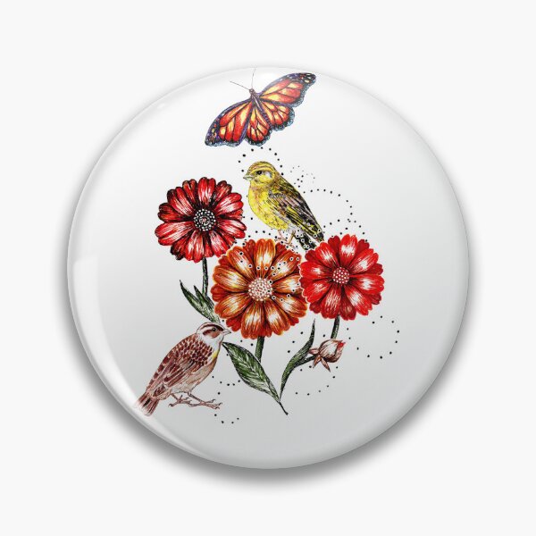 Item preview, Finelinear drawing flowers with birds and butterfly designed and sold by MartaHorodniczy.