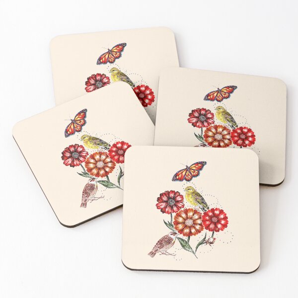 Item preview, Finelinear drawing flowers with birds and butterfly designed and sold by MartaHorodniczy.