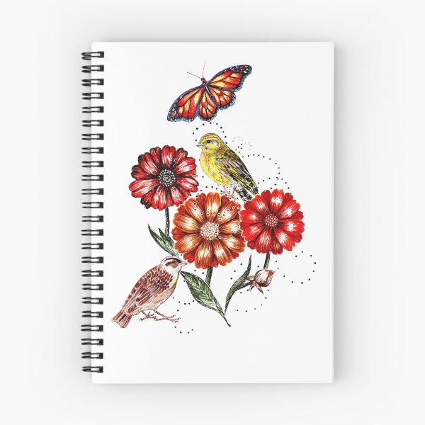 Item preview, Finelinear drawing flowers with birds and butterfly designed and sold by MartaHorodniczy.