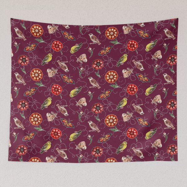 Item preview, Finelinear drawing flowers with birds and butterfly designed and sold by MartaHorodniczy.