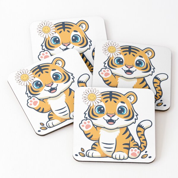Item preview, Cute Baby Tiger with Daisy – Adorable Cartoon Animal Art designed and sold by Royalsticker.