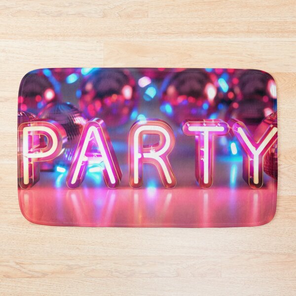 Item preview, Vibrant purple neon PARTY sign in retro 90s style glowing maximalist background AI Generated content designed and sold by dvoevnore.