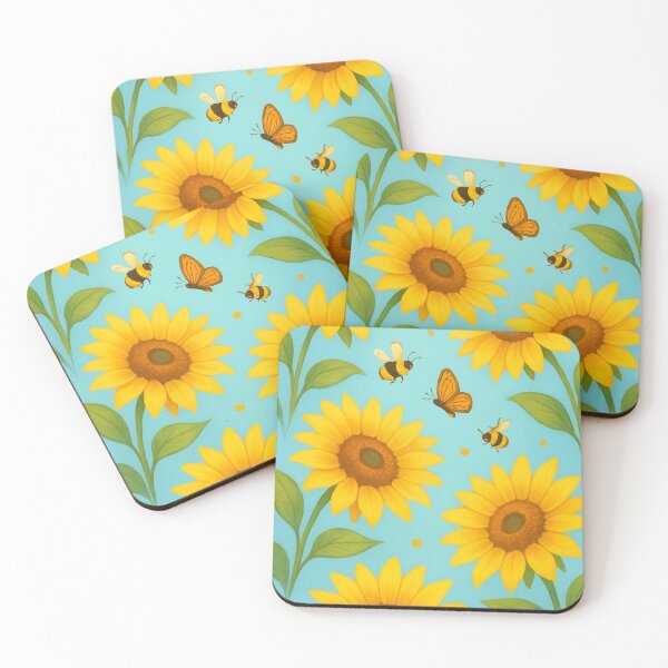 Item preview, sunflowers with bees and butterfly designed and sold by GUNAPRIYAA.