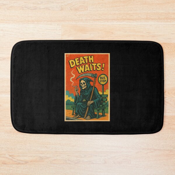 Item preview, “Death Waits!” Vintage Comic Style – Grim Reaper Bus Stop Art designed and sold by The Devil's Bargain.