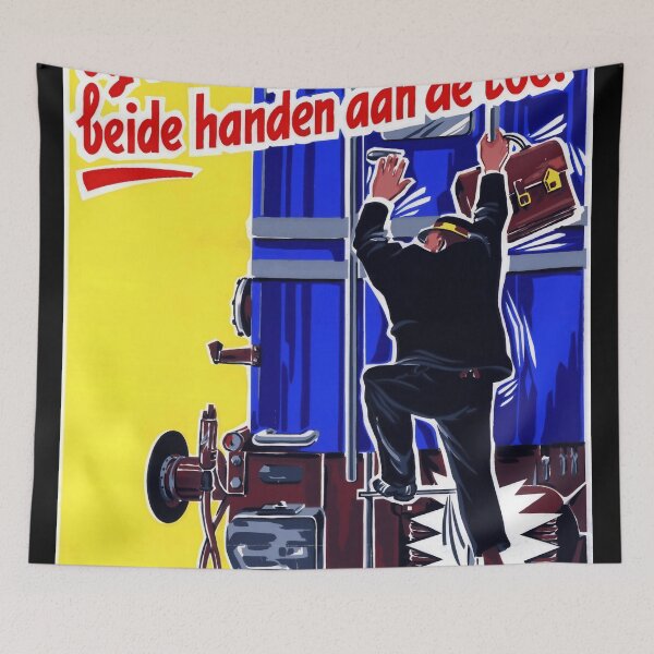 Item preview, Vintage Dutch Railway Safety Poster | Mid-Century Art | Bold Colors & Dynamic Design | 20th Century Train Illustration designed and sold by artofuniverse.