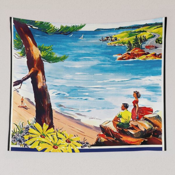 Item preview, Vintage Nova Scotia Travel Poster | Canada's Ocean Playground Art | Mid-Century Coastal Decor & Vibrant Landscape Illustration designed and sold by artofuniverse.