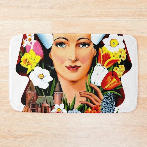 Item preview, Vintage Keukenhof Gardens Poster | Dutch Floral Art | 1953 Spring in Lisse | Traditional Woman & Flowers | Retro Wall Decor designed and sold by artofuniverse.