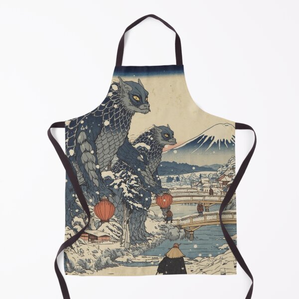Item preview, Peaceful Bōryū Dragons Among Villagers - Surreal Japanese Winter Ukiyo-e Print designed and sold by Vandy Fullam.
