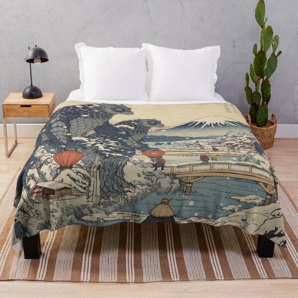 Item preview, Peaceful Bōryū Dragons Among Villagers - Surreal Japanese Winter Ukiyo-e Print designed and sold by Vandy Fullam.