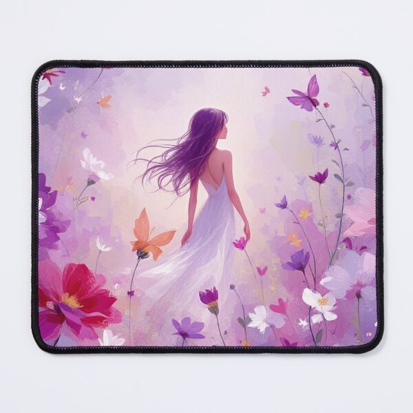 Item preview, Dreamy Girl in Flower Field | Butterfly Fantasy Art designed and sold by AesthinkArt.
