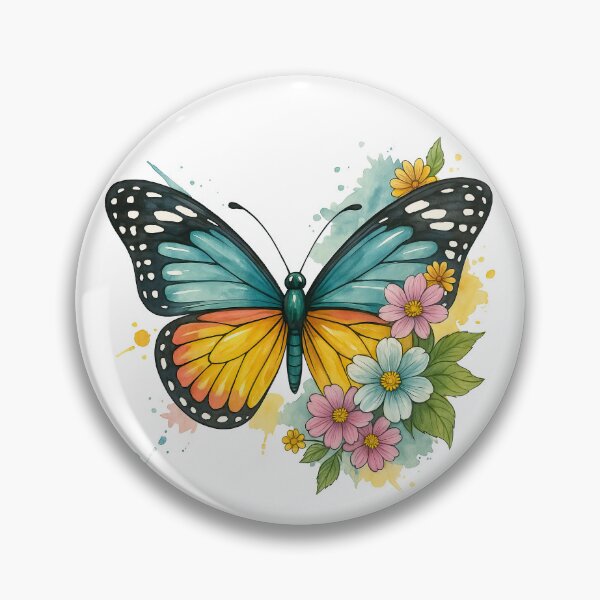 Item preview, Colorful Watercolor Butterfly with Spring Flowers designed and sold by ArtfulWeave.
