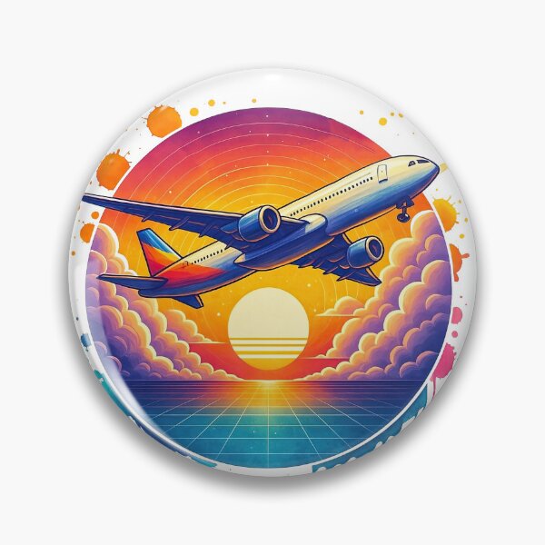Artikelvorschau, Retro-Sonnenuntergang-Jetliner mit Neonwolken und Gitter entworfen und verkauft von ArtfulWeave.