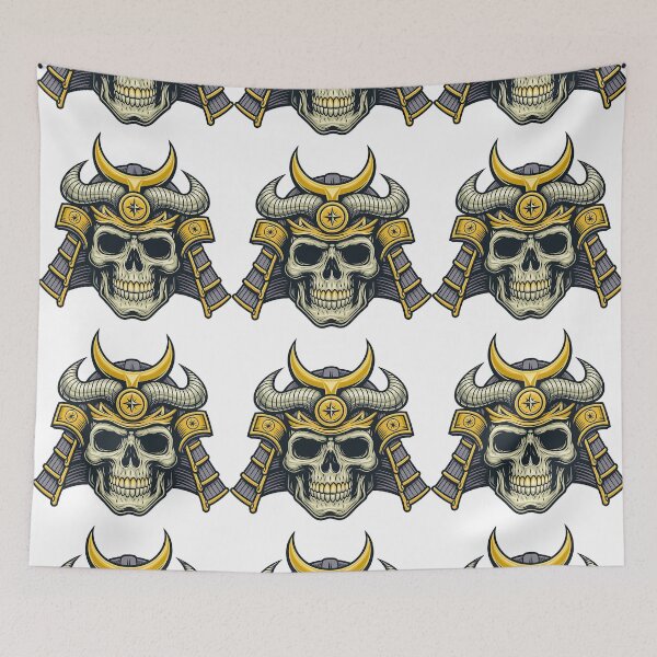 Item preview, Samurai Skull Helmet with Horns and Gold Armor designed and sold by ArtfulWeave.