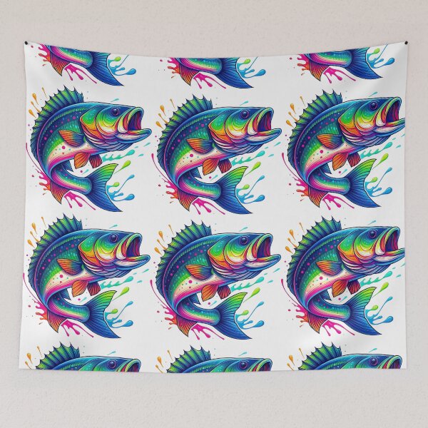 Item preview, Vibrant Rainbow Splash Bass Fish Illustration designed and sold by ArtfulWeave.