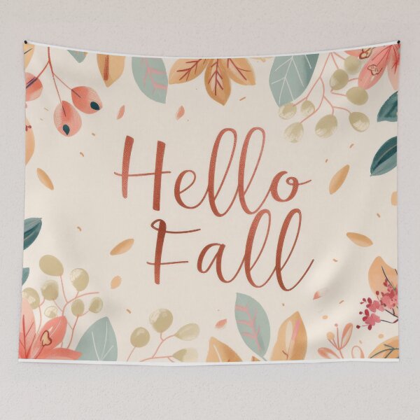 Item preview, Autumn greeting card with colorful leaves and text hello fall, AI generated designed and sold by dvoevnore.