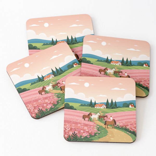 Item preview, Horses in a field of pink flowers designed and sold by Design4uStudio.