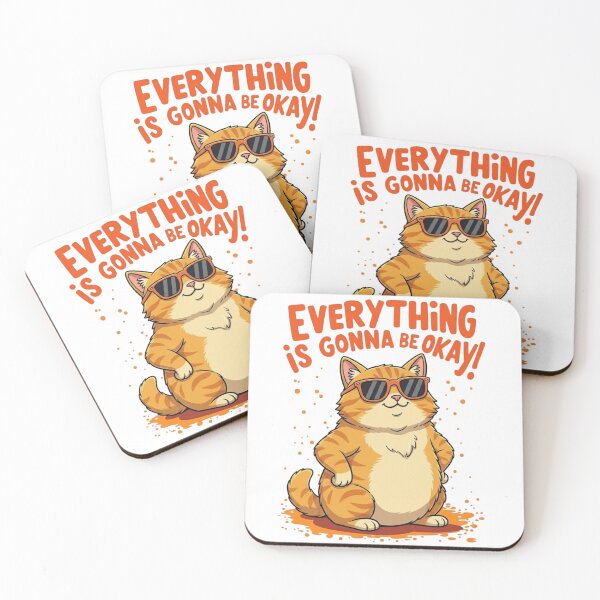 Item preview, Motivational Cat Art – “Everything Is Gonna Be Okay” Positive Quote Design – Cute Chubby Cat with Sunglasses designed and sold by MadeByACJ.