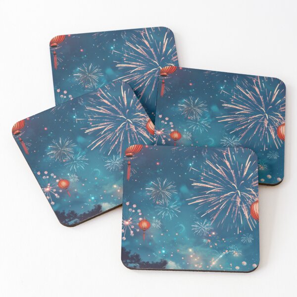 Item preview, Traditional Chinese lanterns against fireworks in night sky, background, AI generated designed and sold by dvoevnore.