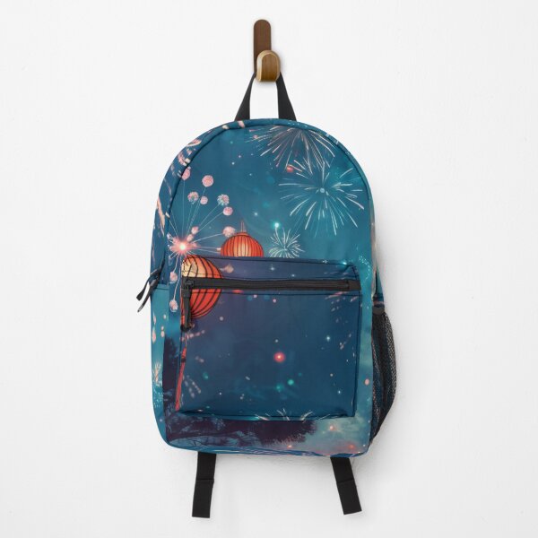 Item preview, Traditional Chinese lanterns against fireworks in night sky, background, AI generated designed and sold by dvoevnore.