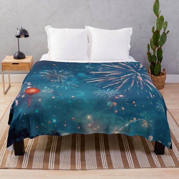Item preview, Traditional Chinese lanterns against fireworks in night sky, background, AI generated designed and sold by dvoevnore.