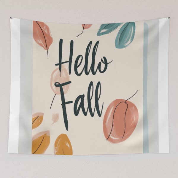 Item preview, Autumn greeting card with colorful leaves and text hello fall, AI generated designed and sold by dvoevnore.