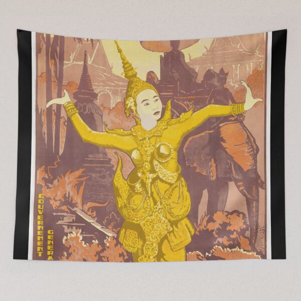 Item preview, Vintage French Indochina Travel Poster | Cambodia Art | Phnom Penh Cambodia Decor | Exotic Colonial Era Print & History designed and sold by artofuniverse.