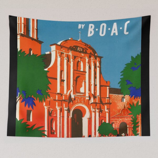 Item preview, Vintage Travel Poster | South America by BOAC | Spanish Colonial Church | Mid-Century Art | Exotic Adventure & Culture designed and sold by artofuniverse.