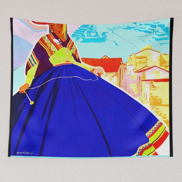 Item preview, Vibrant Andean Woman Poster | Retro Travel Art Deco Style | Cuzco Peru Cultural Heritage & Bold Colors designed and sold by artofuniverse.