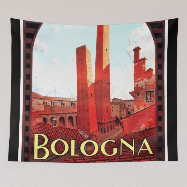 Item preview, Vintage Bologna Italy Travel Poster | Art Deco Style | Two Towers Asinelli & Garisenda | Historical Architecture Print designed and sold by artofuniverse.