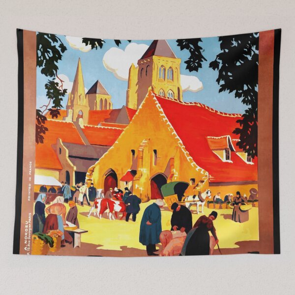 Item preview, Vintage Travel Poster | Chemins de Fer de l'État | Art Deco Style | Normandy Excursions | Saint-Pierre-sur-Dives Market Scene designed and sold by artofuniverse.