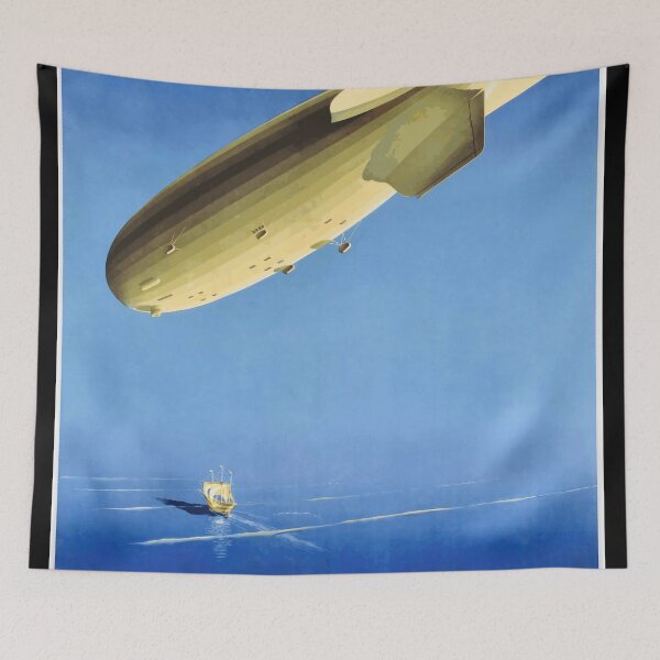 Item preview, Vintage Art Deco Travel Poster | Zeppelin Over Ocean | Transatlantic Airship Flight | 1920s & 1930s Aviation Artwork designed and sold by artofuniverse.