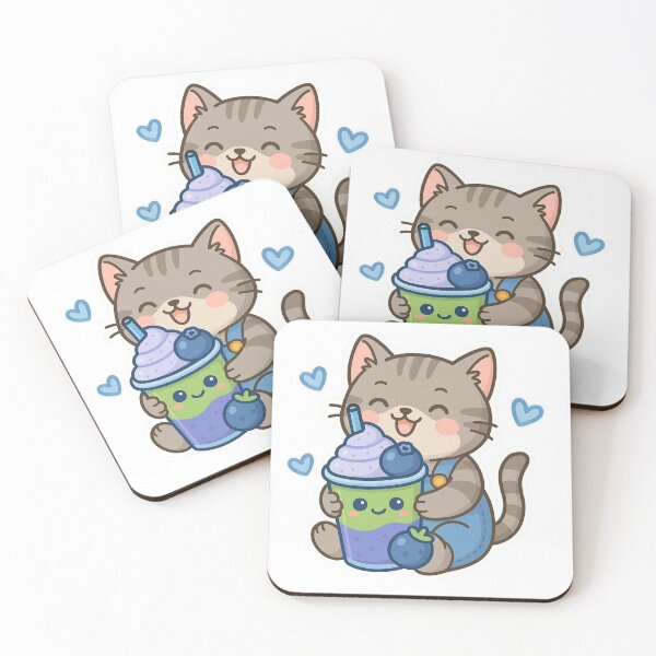 Item preview, Kawaii Cat Hugging Blueberry Matcha Drink Sticker – Cute Kitten with Blue Hearts designed and sold by mirozeliea.