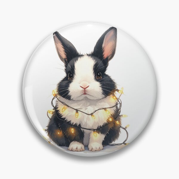 Item preview, Black and white dwarf rabbit wrapped with Christmas lights, rabbit designed and sold by LiskoDesign.
