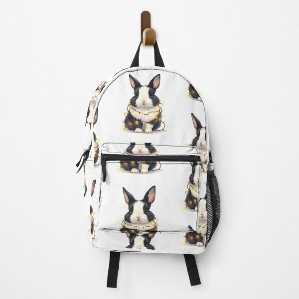 Item preview, Black and white dwarf rabbit wrapped with Christmas lights, rabbit designed and sold by LiskoDesign.