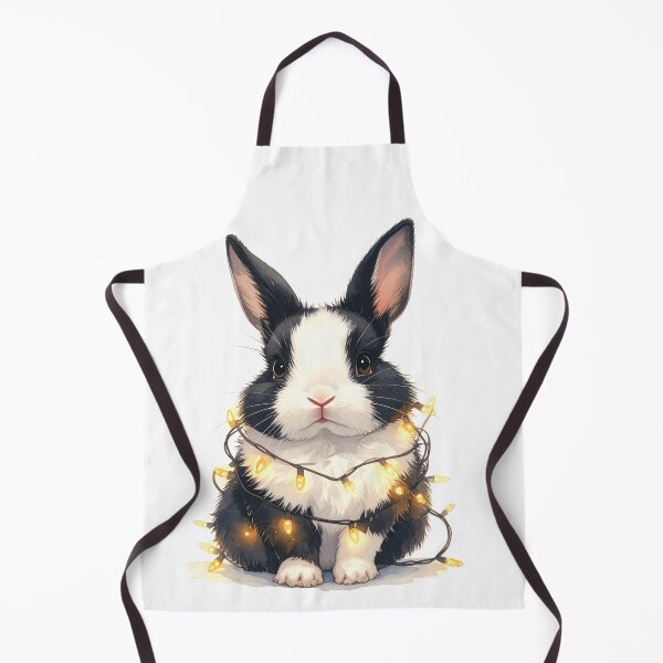 Item preview, Black and white dwarf rabbit wrapped with Christmas lights, rabbit designed and sold by LiskoDesign.