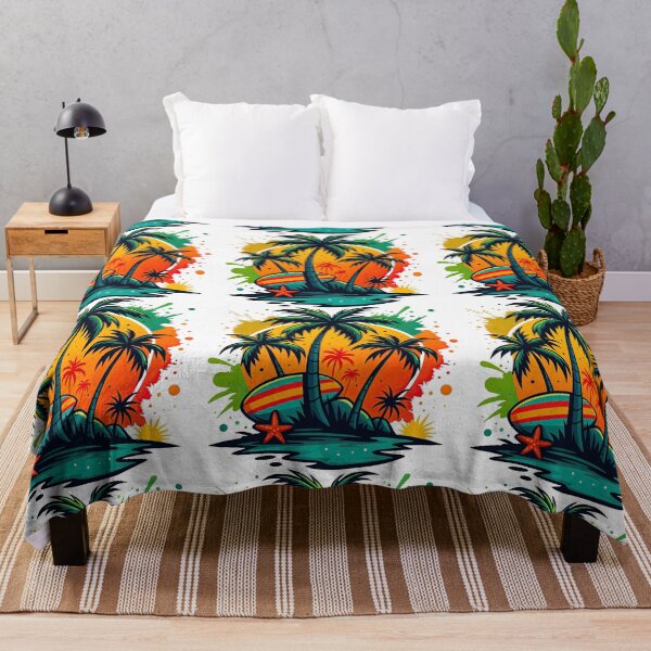 Item preview, Tropical Sunset Island with Surfboard and Starfish designed and sold by ArtfulWeave.