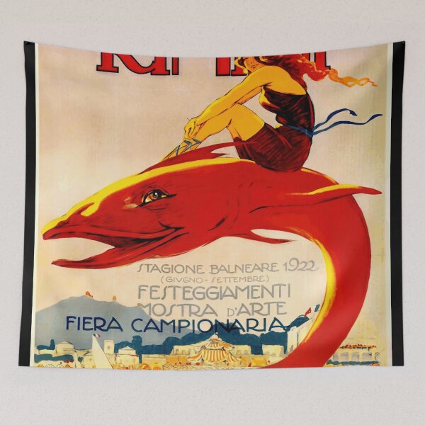 Item preview, Vintage 1922 Rimini Poster | Art Nouveau Beach Decor | Whimsical Woman on Red Fish | Italian Seaside & Cultural Art designed and sold by artofuniverse.