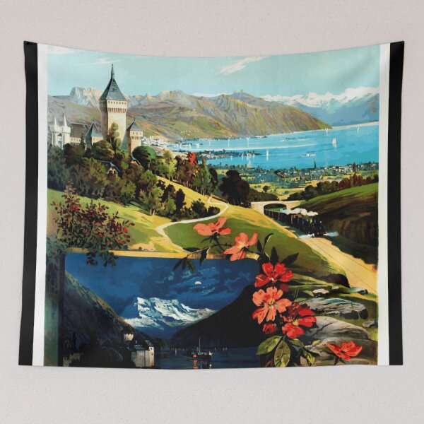 Item preview, Vintage Art Nouveau Travel Poster | Lac Léman Lake Geneva | Hugo d'Alési | Alps & Chillon Castle | Swiss French Heritage designed and sold by artofuniverse.
