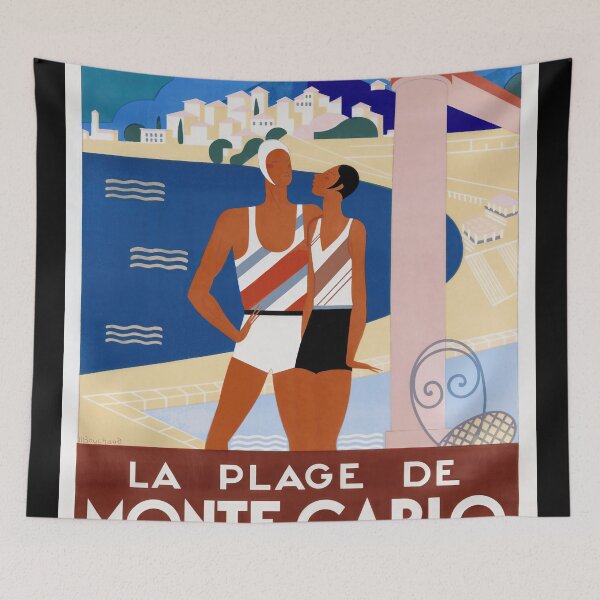 Item preview, Vintage Travel Art Deco Poster | La Plage de Monte Carlo | Glamorous Beach Scene | 1920s & 1930s Stylish Wall Art designed and sold by artofuniverse.