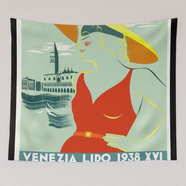 Item preview, Vintage 1938 Venezia Lido Travel Poster | Art Deco Style | Venice Italy | Retro Graphic Design & Bold Colors designed and sold by artofuniverse.