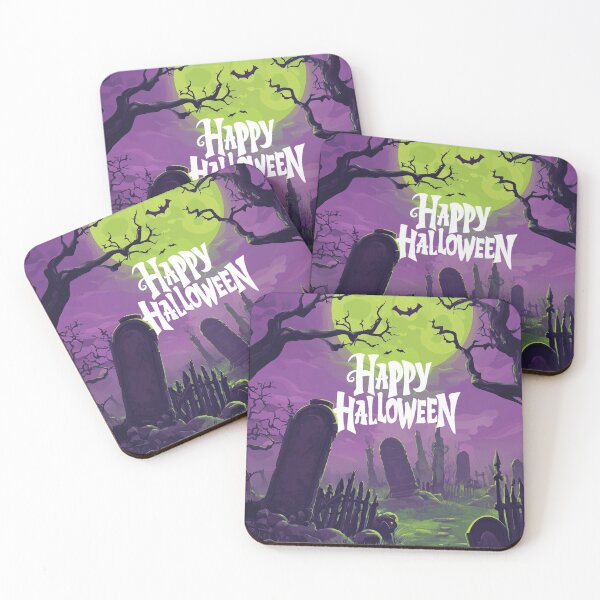 Item preview, Vibrant Happy Halloween Design With Bats, Zombies, Graveyard and Big Neon Green Full Moon designed and sold by MakersFolly.