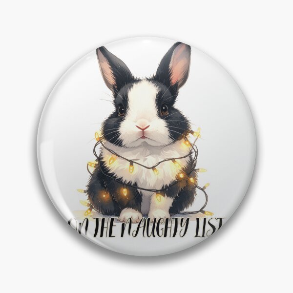 Item preview, Black and white bunny wrapped with Christmas lights, naughty list designed and sold by LiskoDesign.