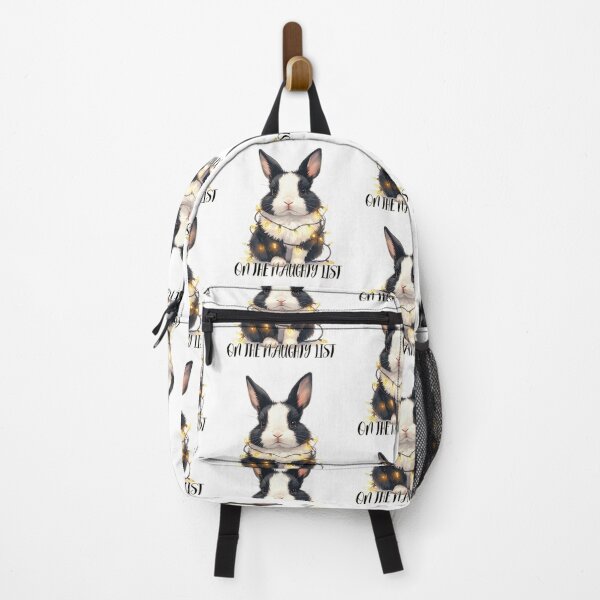 Item preview, Black and white bunny wrapped with Christmas lights, naughty list designed and sold by LiskoDesign.
