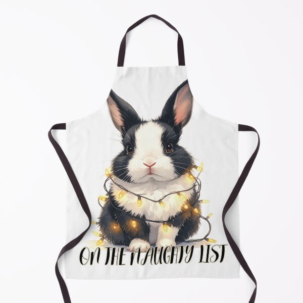 Item preview, Black and white bunny wrapped with Christmas lights, naughty list designed and sold by LiskoDesign.